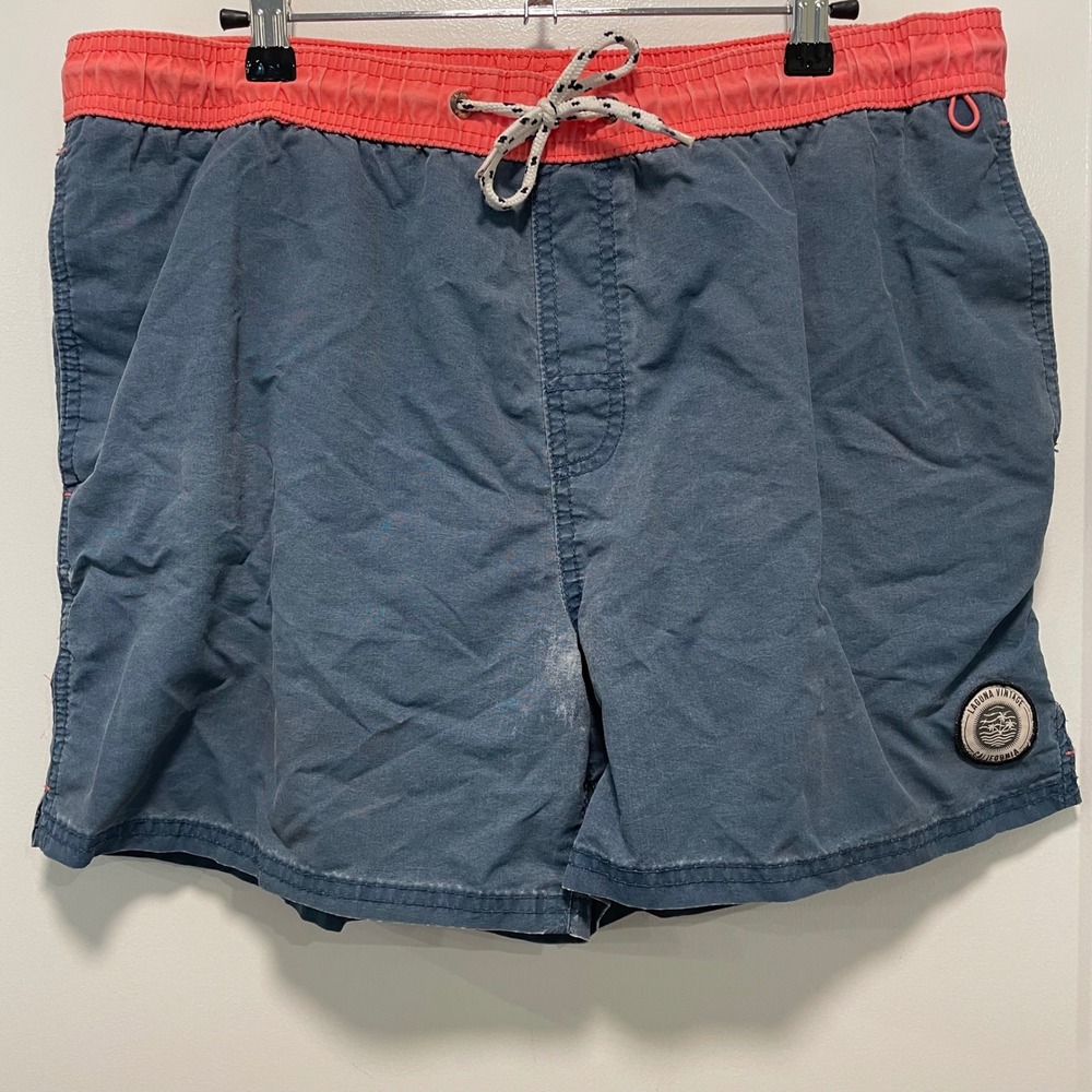 Cedarwood State Mens Swim Trunks Medium Navy Blue Coral Pink Mesh Lined Shorts